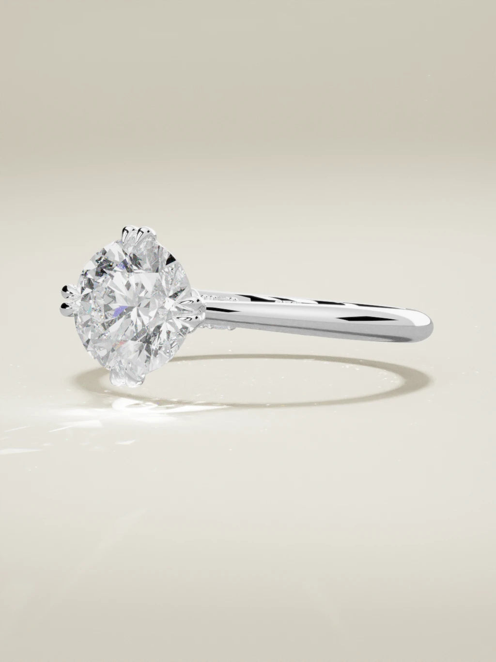 The Jazmin round lab-grown diamond solitaire in 14K white gold, three-quarter view