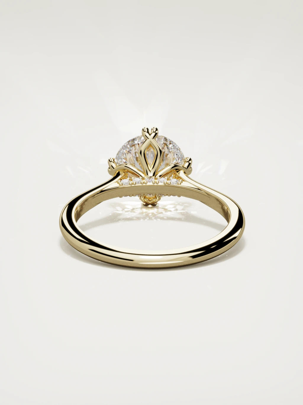 The Jazmin round lab-grown diamond solitaire in 14K yellow gold, back view