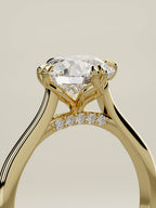 The Jazmin round lab-grown diamond solitaire in 14K yellow gold, standing three-quarter view