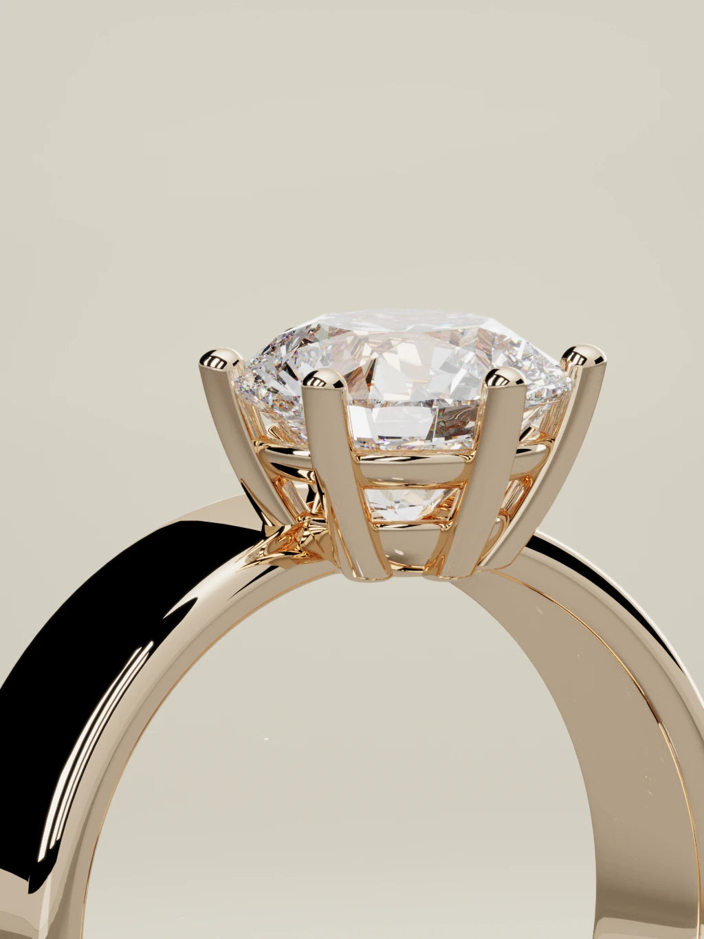 The Joya round lab-grown diamond solitaire in 14K rose gold, standing three-quarter view