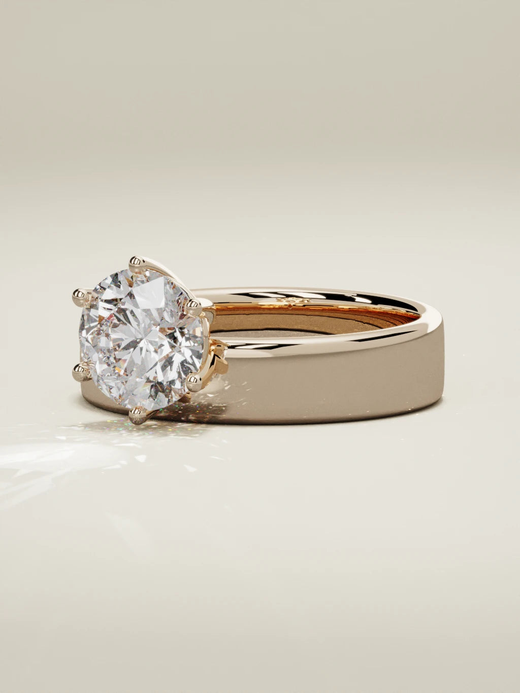 The Joya round lab-grown diamond solitaire in 14K rose gold, three-quarter view