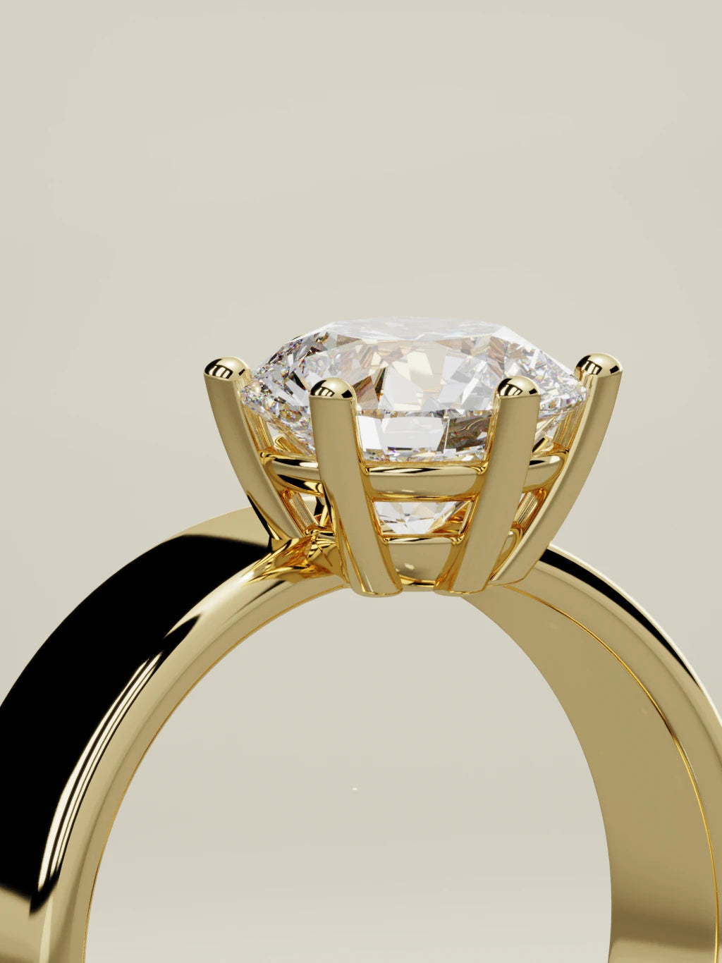 The Joya round lab-grown diamond solitaire in 14K yellow gold, standing three-quarter view