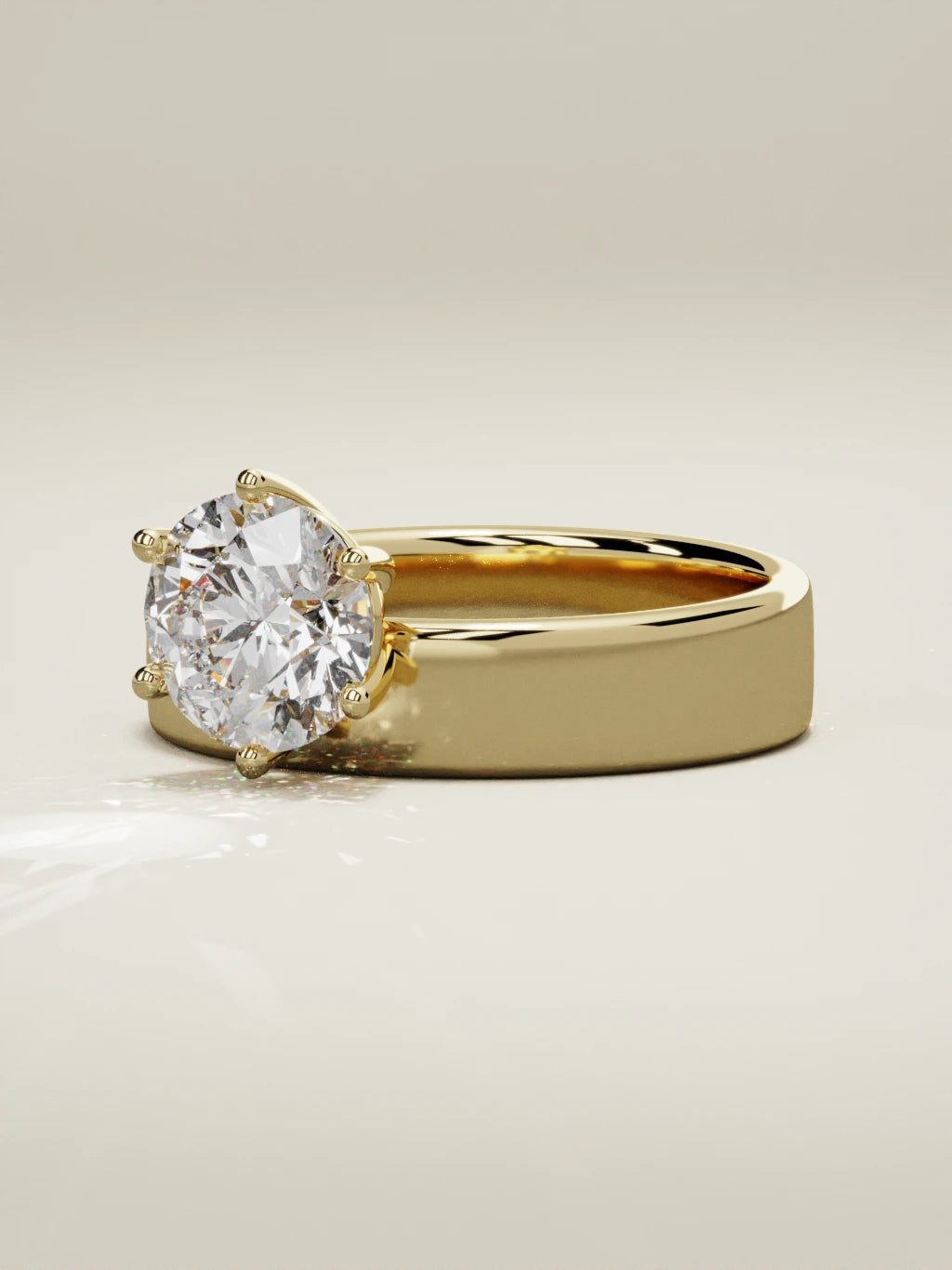 The Joya round lab-grown diamond solitaire in 14K yellow gold, three-quarter view