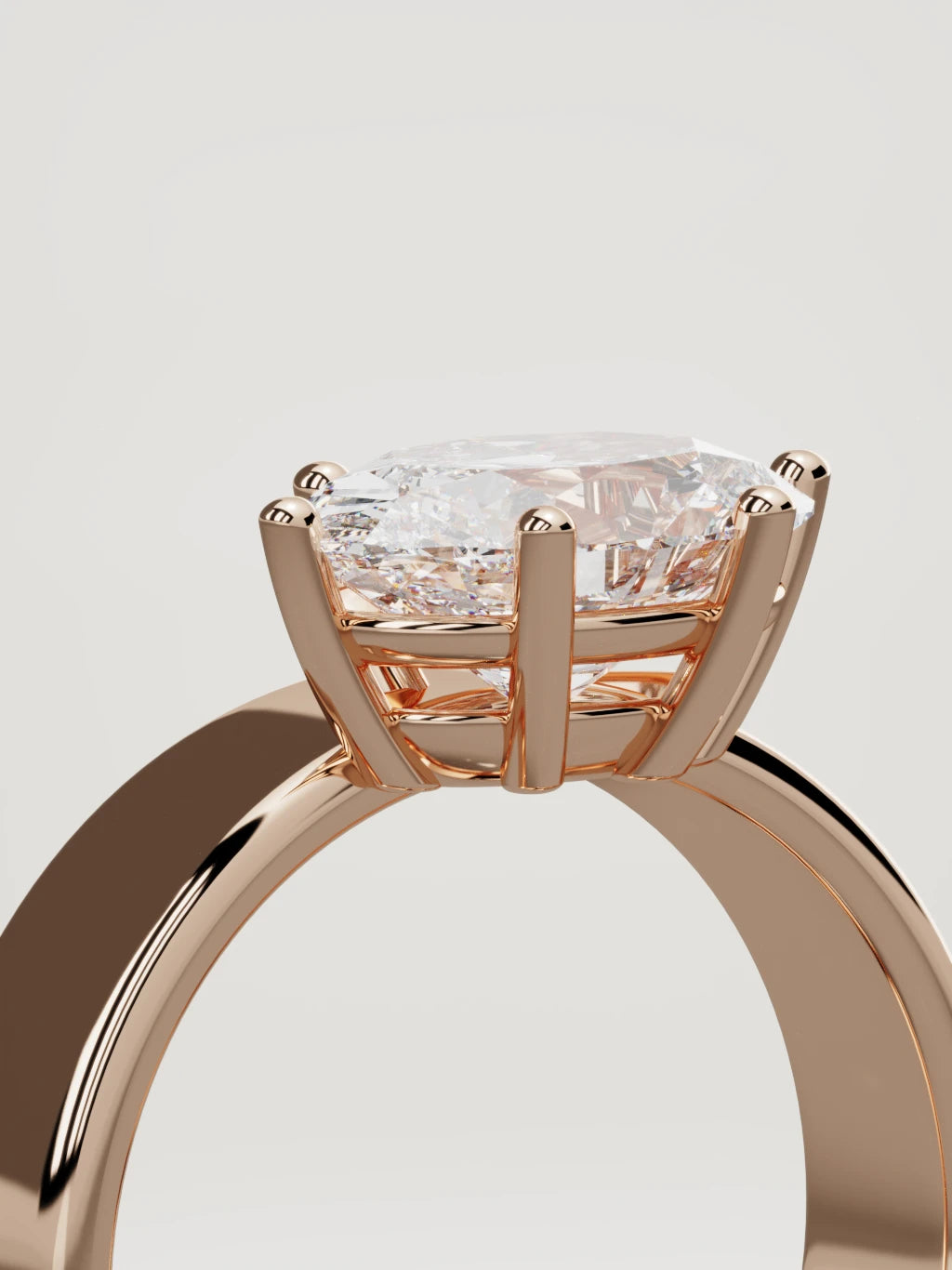 The Joya east-west oval lab-grown diamond solitaire in 14K rose gold, standing three-quarter view