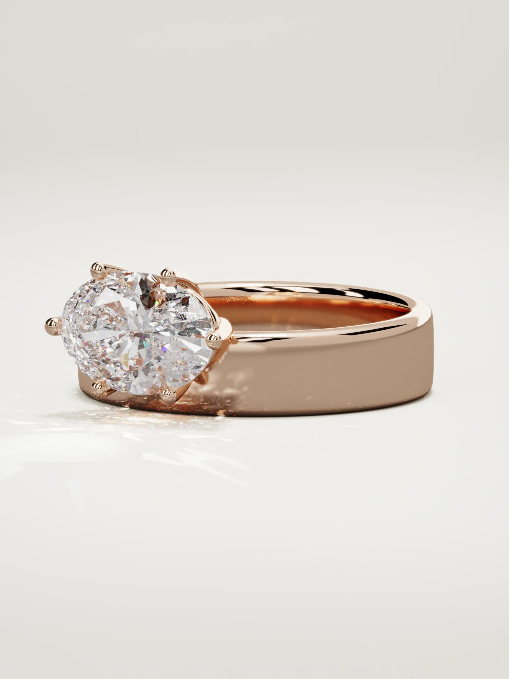 The Joya east-west oval lab-grown diamond solitaire in 14K rose gold, three-quarter view