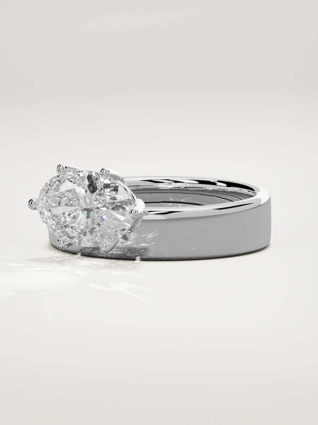 The Joya east-west oval lab-grown diamond solitaire in 14K white gold, three-quarter view
