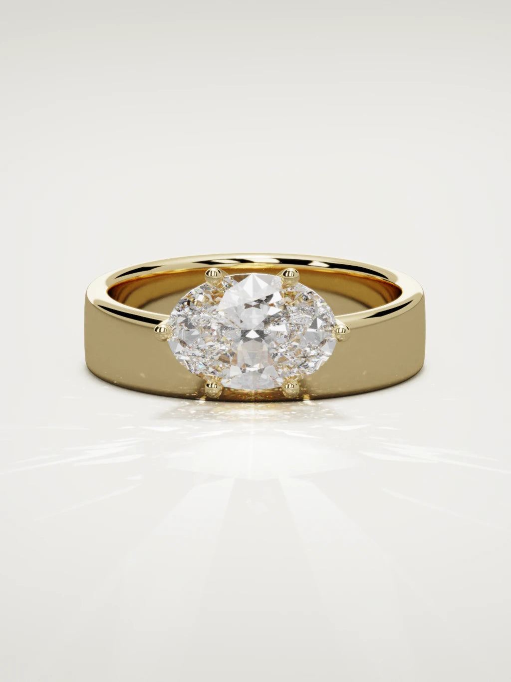 The Joya east-west oval lab-grown diamond solitaire in 14K yellow gold, front view