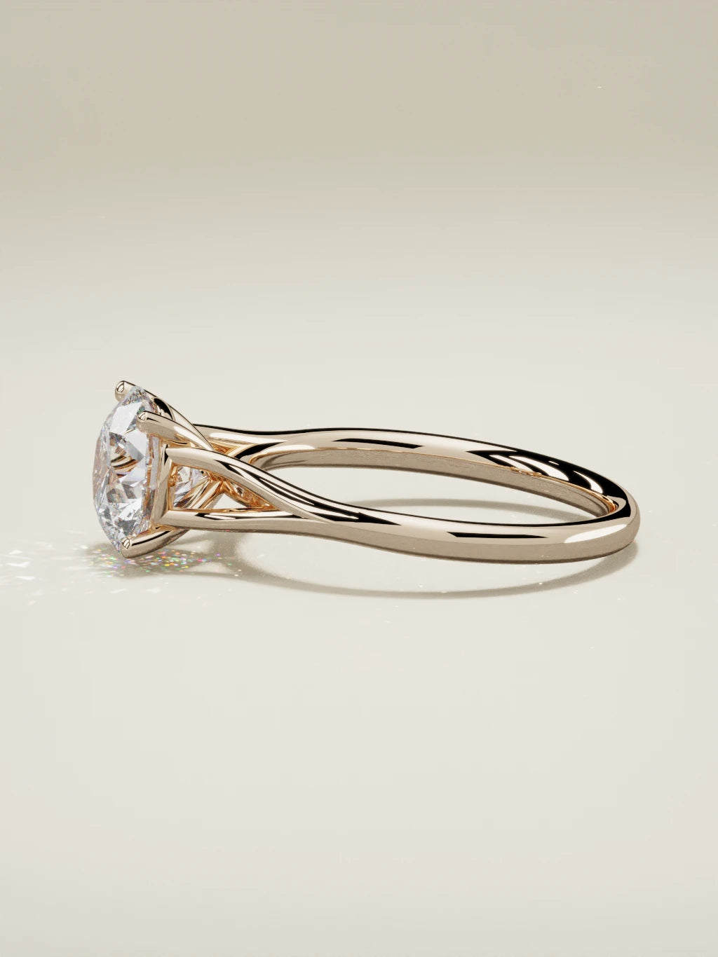 The Lazo round lab-grown diamond solitaire in 14K rose gold, side view