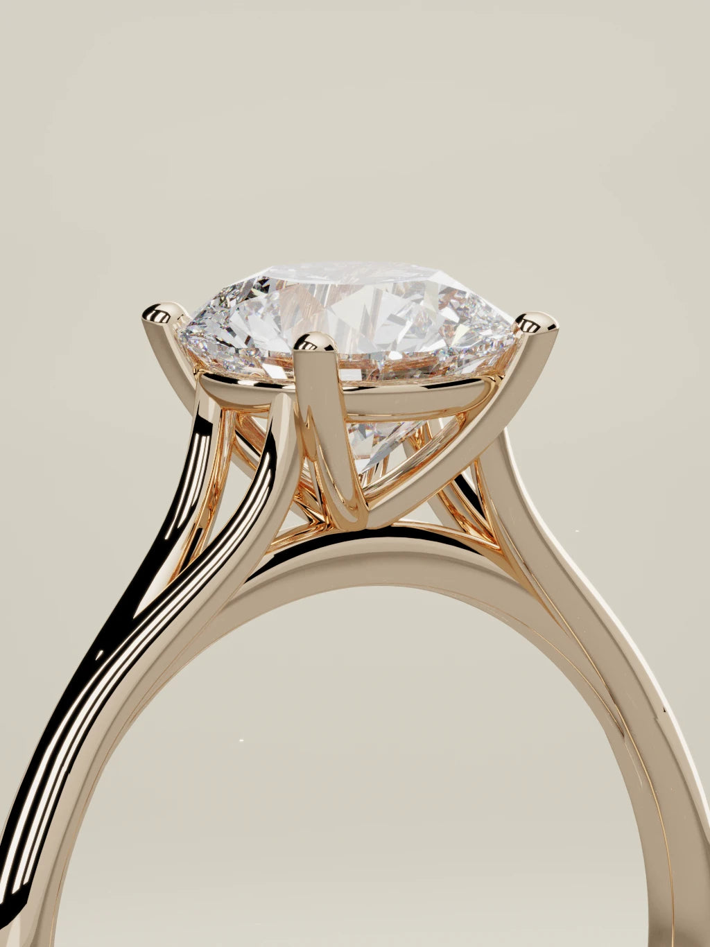 The Lazo round lab-grown diamond solitaire in 14K rose gold, standing three-quarter view