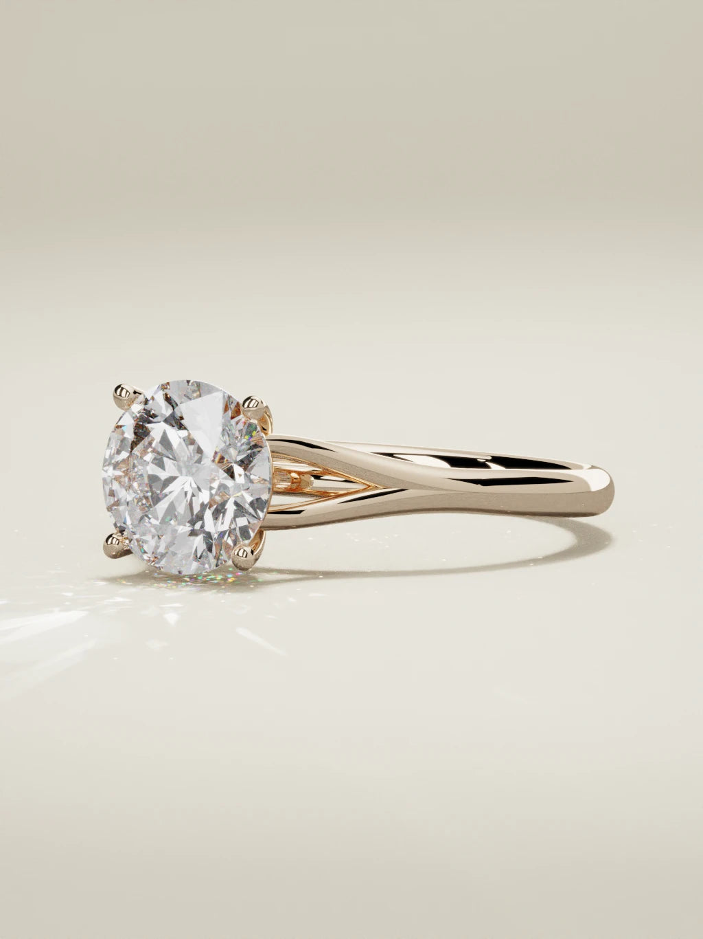 The Lazo round lab-grown diamond solitaire in 14K rose gold, three-quarter view