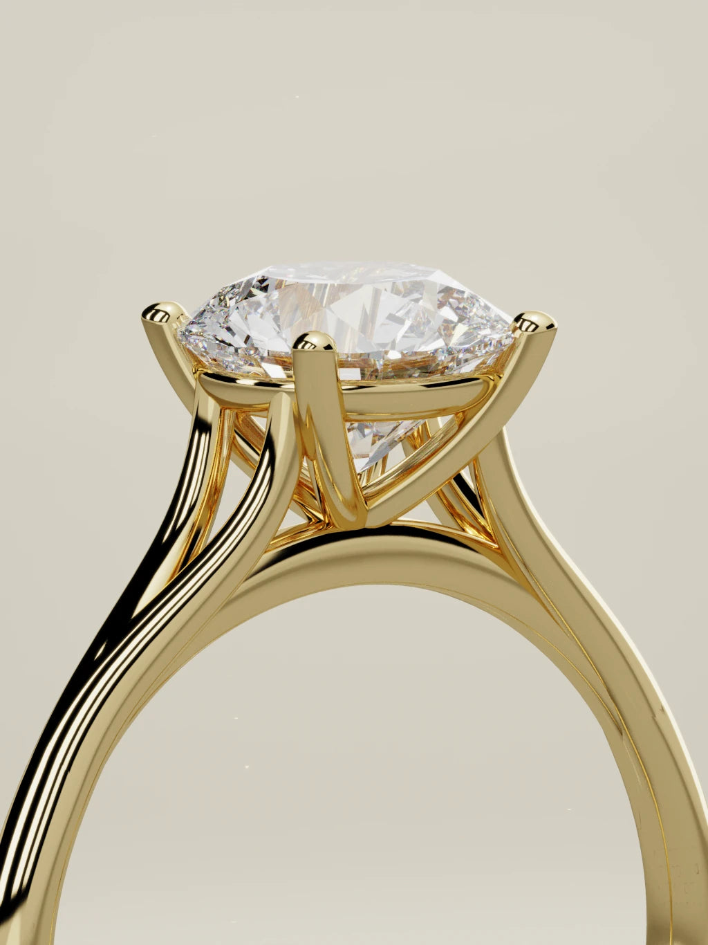 The Lazo round lab-grown diamond solitaire in 14K yellow gold, standing three-quarter view