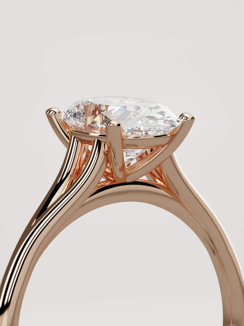 The Lazo oval lab-grown diamond solitaire in 14K rose gold, standing three-quarter view
