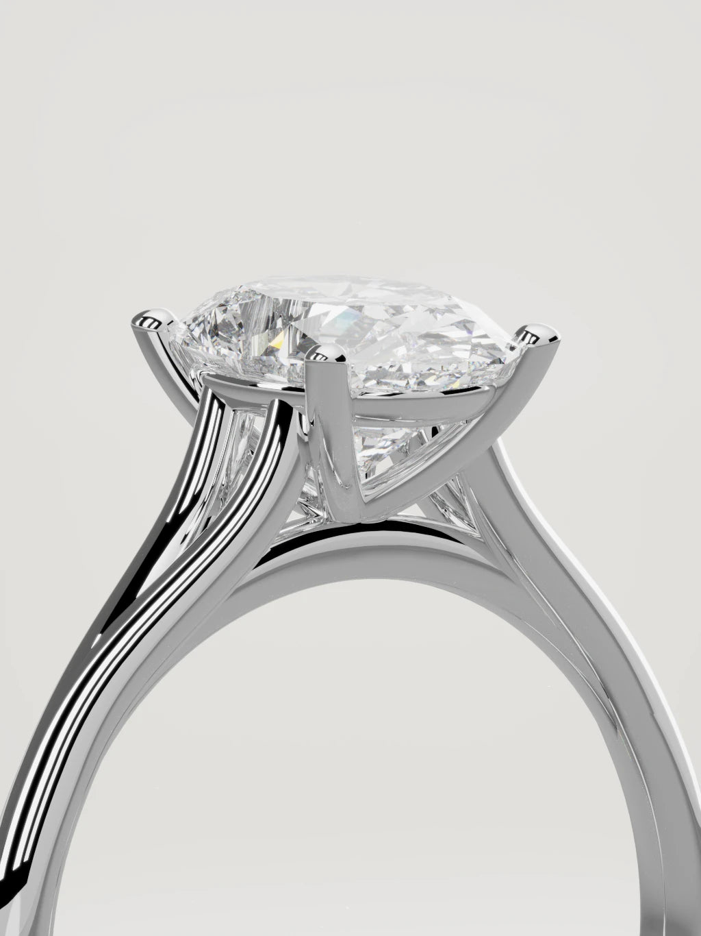 The Lazo oval lab-grown diamond solitaire in 14K white gold, standing three-quarter view