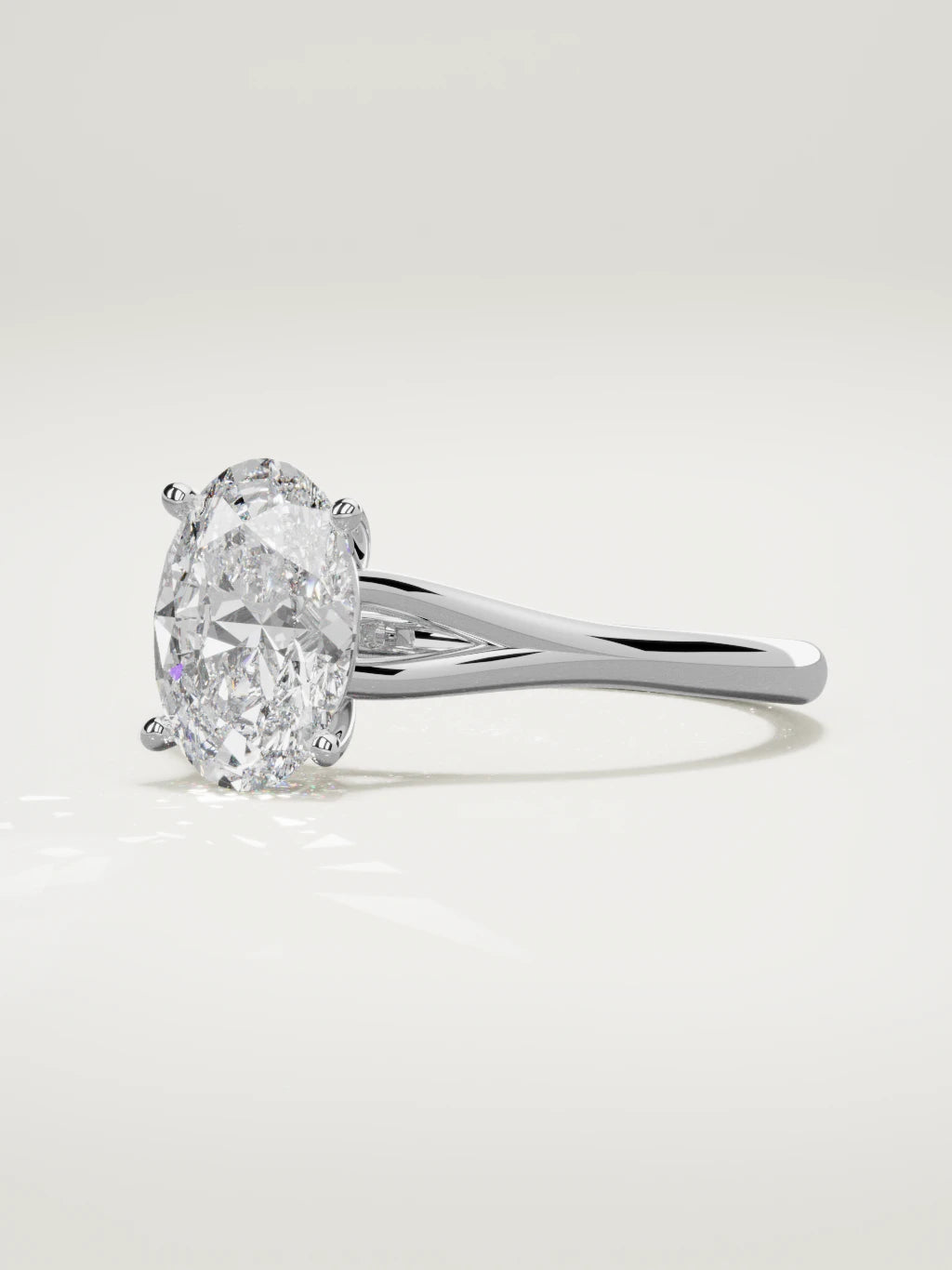 The Lazo oval lab-grown diamond solitaire in 14K white gold, three-quarter view