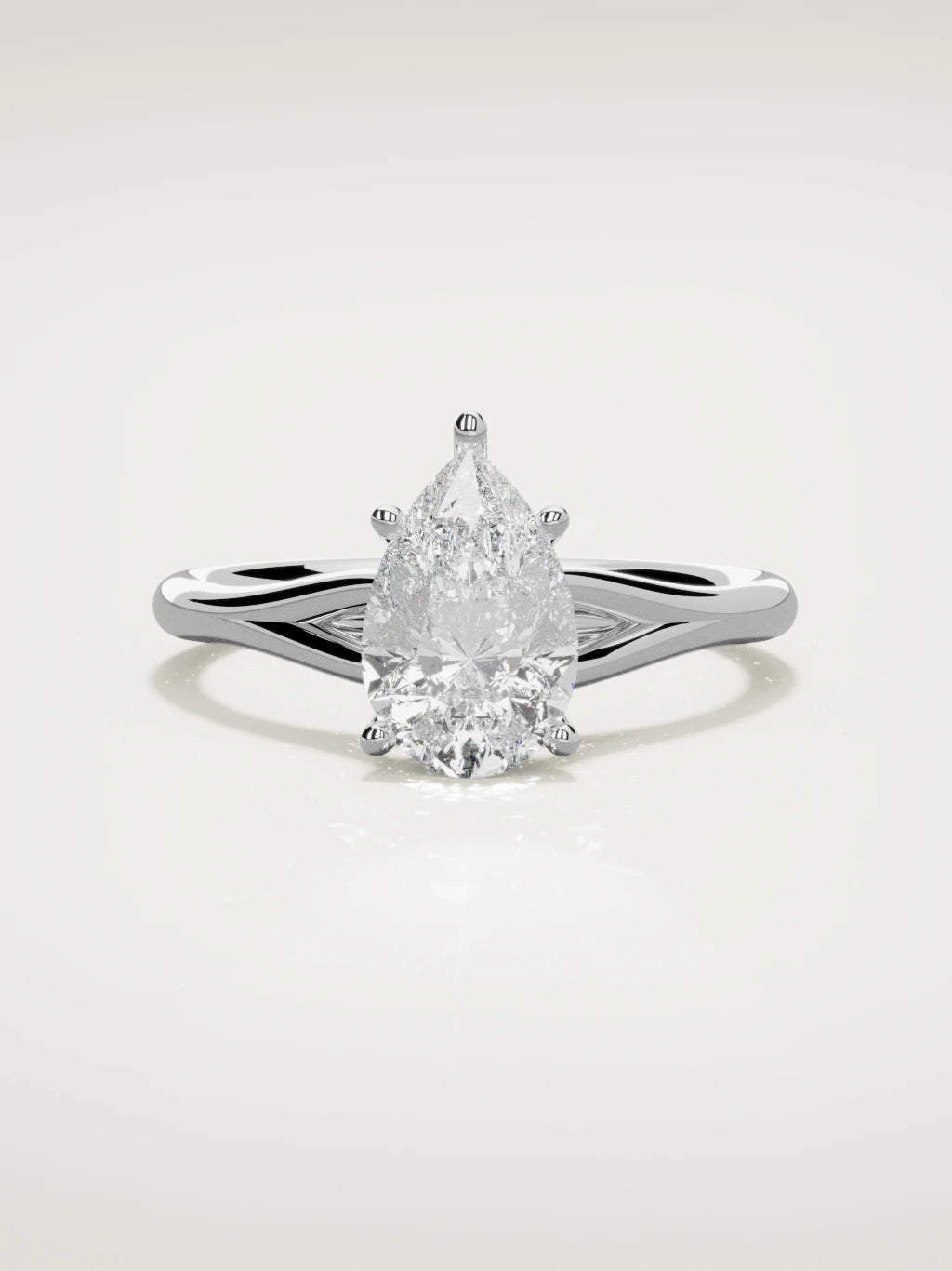 The Lazo pear-shaped lab-grown diamond solitaire in 14K white gold, front view