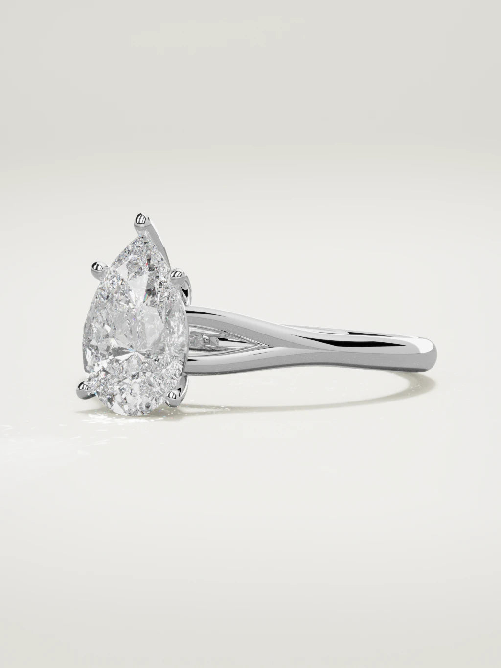 The Lazo pear-shaped lab-grown diamond solitaire in 14K white gold, three-quarter view