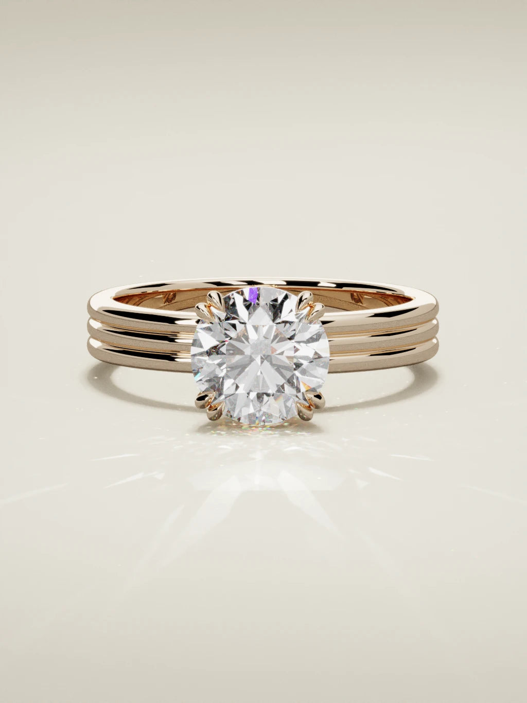 The Lira round lab-grown diamond solitaire in 14K rose gold, front view