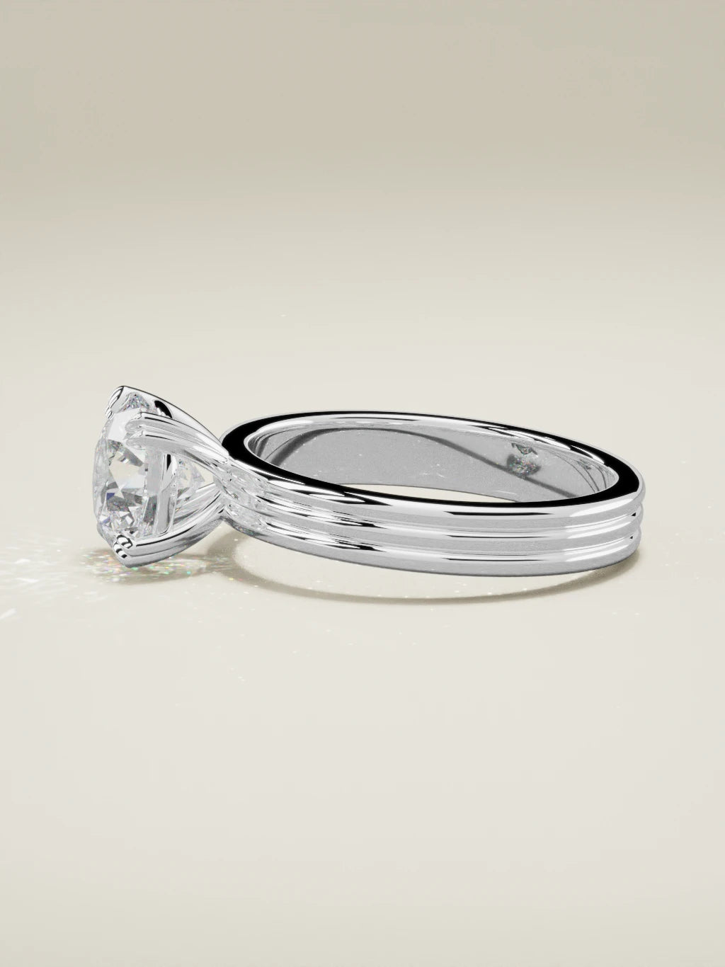 The Lira round lab-grown diamond solitaire in 14K white gold, side view