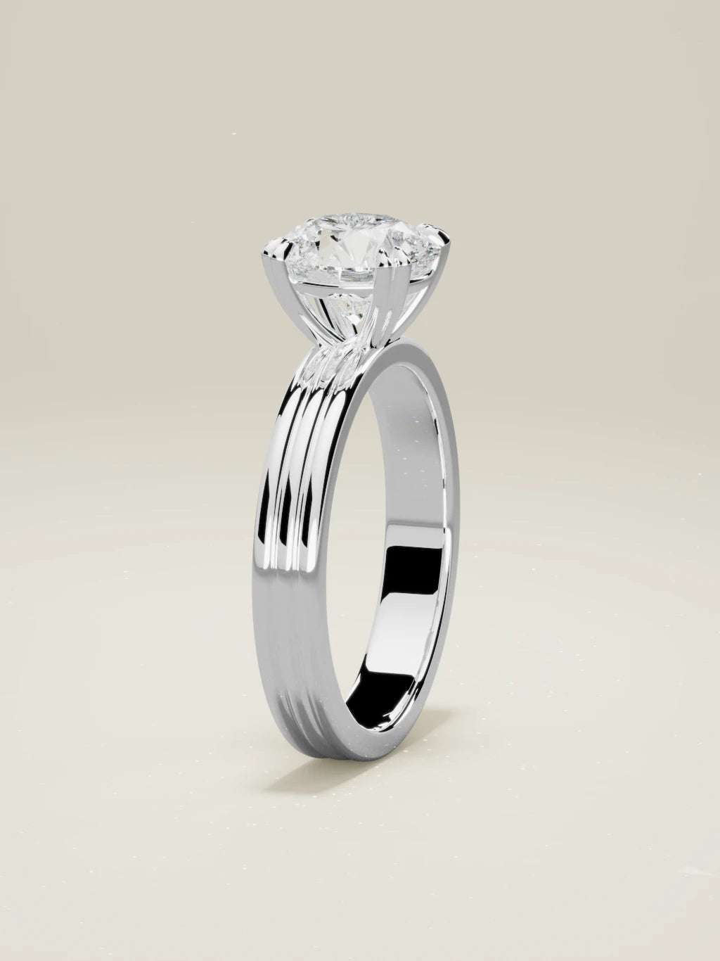 The Lira round lab-grown diamond solitaire in 14K white gold, standing front view