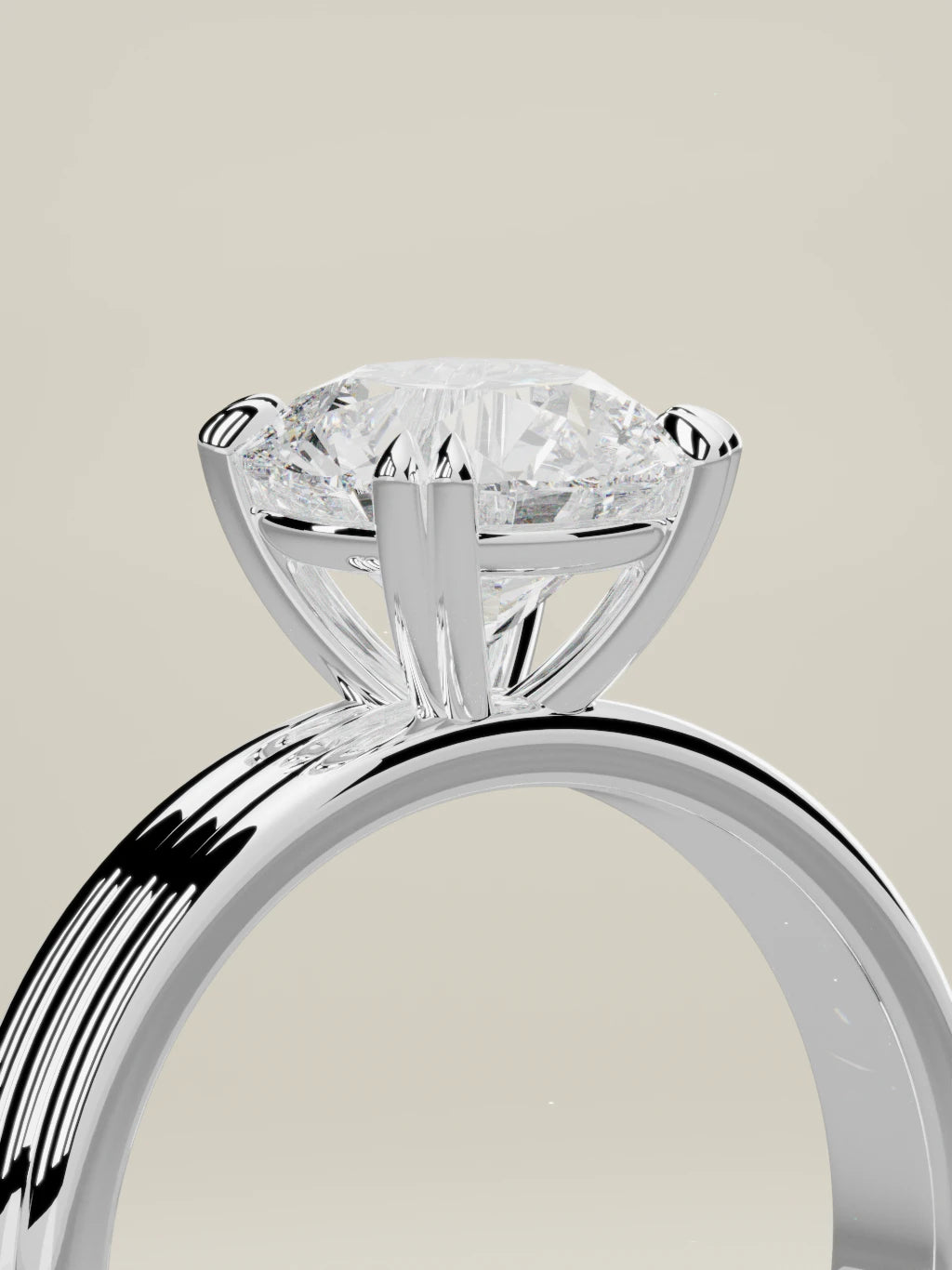 The Lira round lab-grown diamond solitaire in 14K white gold, standing three-quarter view