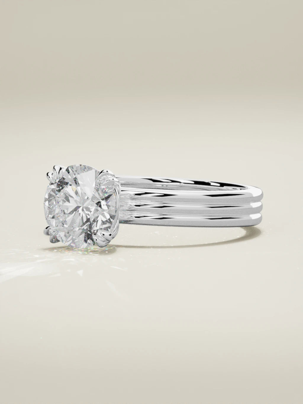 The Lira round lab-grown diamond solitaire in 14K white gold, three-quarter view