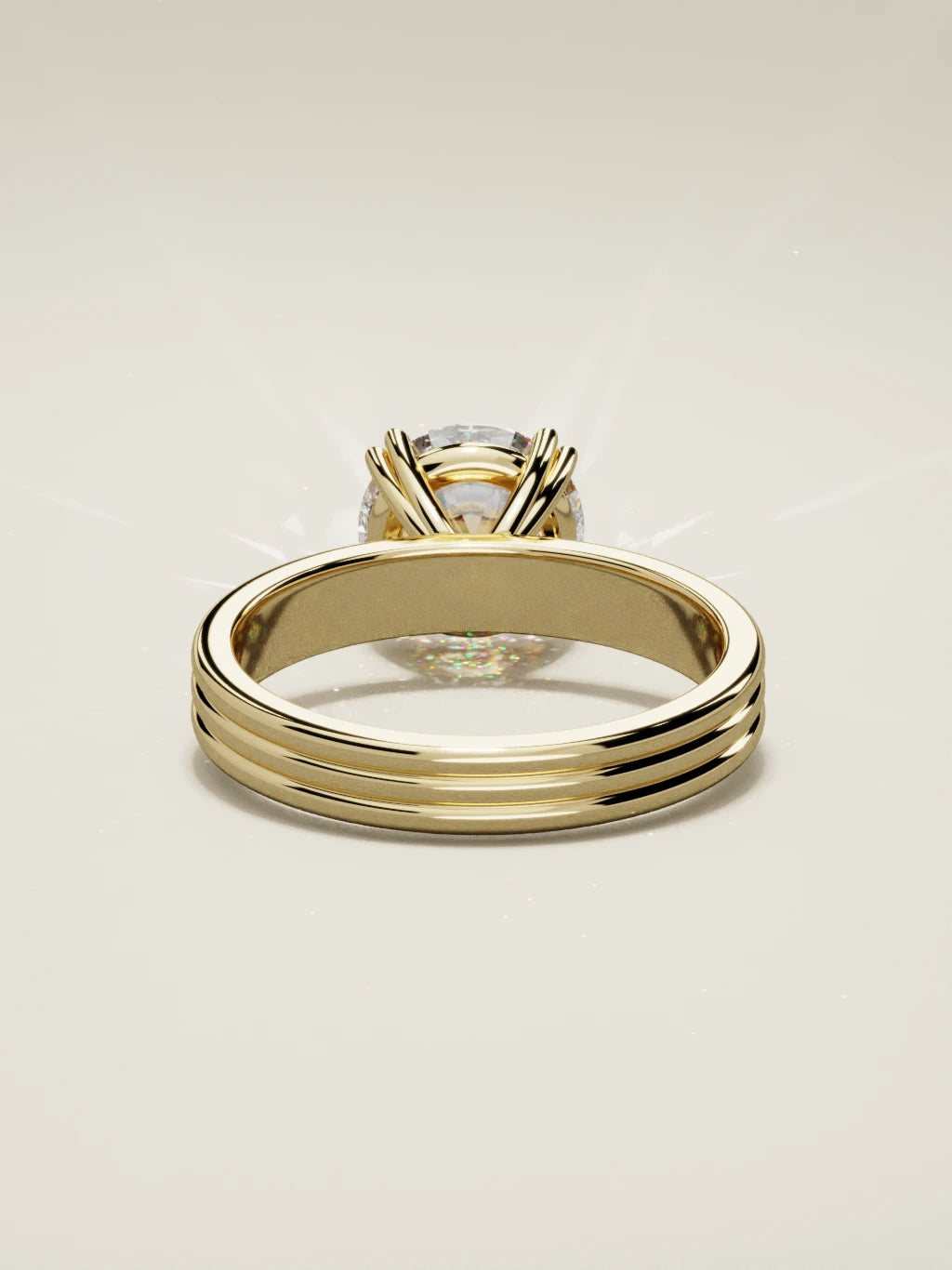 The Lira round lab-grown diamond solitaire in 14K yellow gold, back view