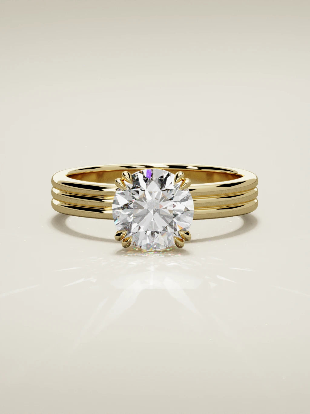 The Lira round lab-grown diamond solitaire in 14K yellow gold, front view