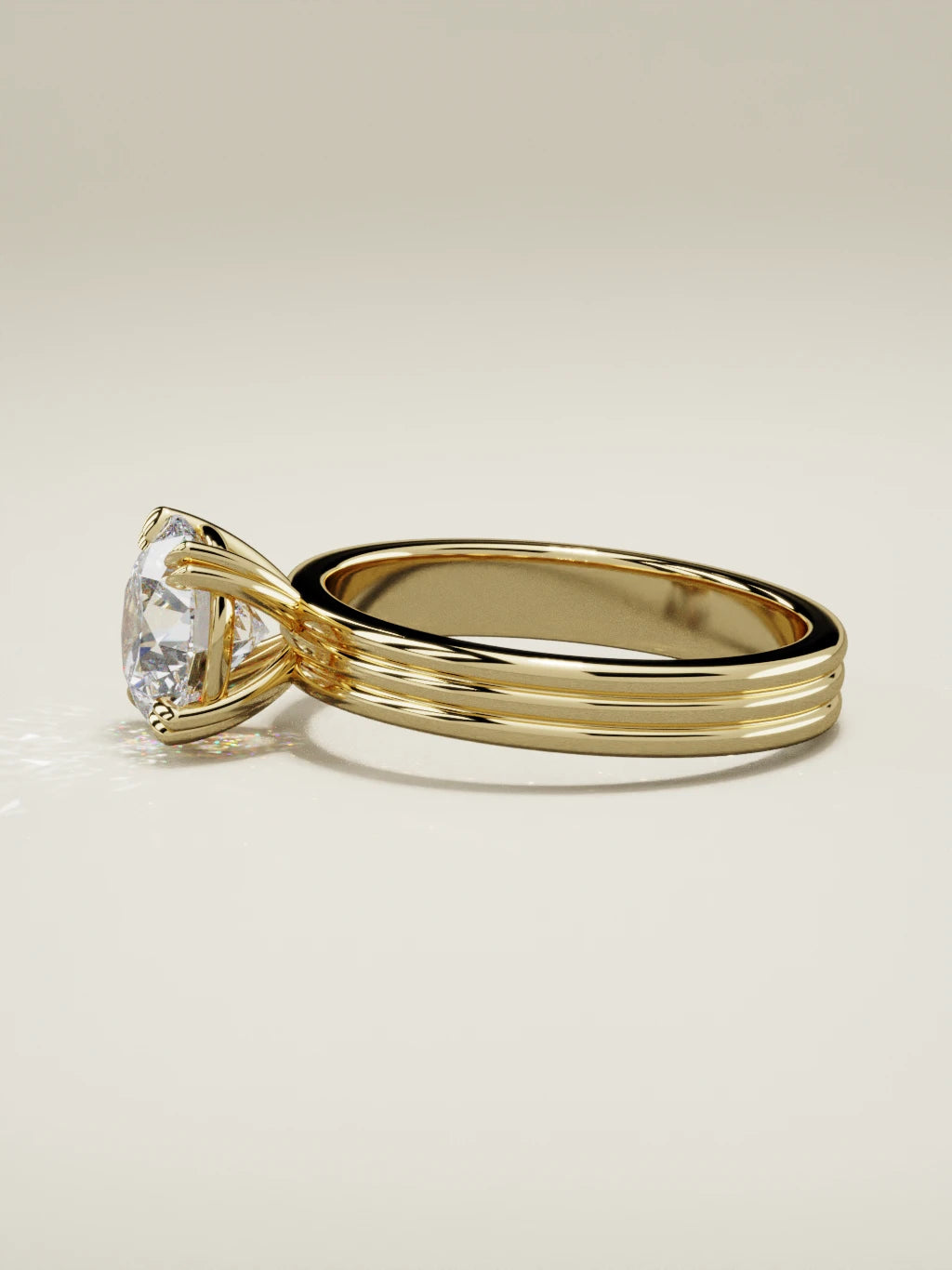 The Lira round lab-grown diamond solitaire in 14K yellow gold, side view