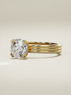 The Lira round lab-grown diamond solitaire in 14K yellow gold, three-quarter view