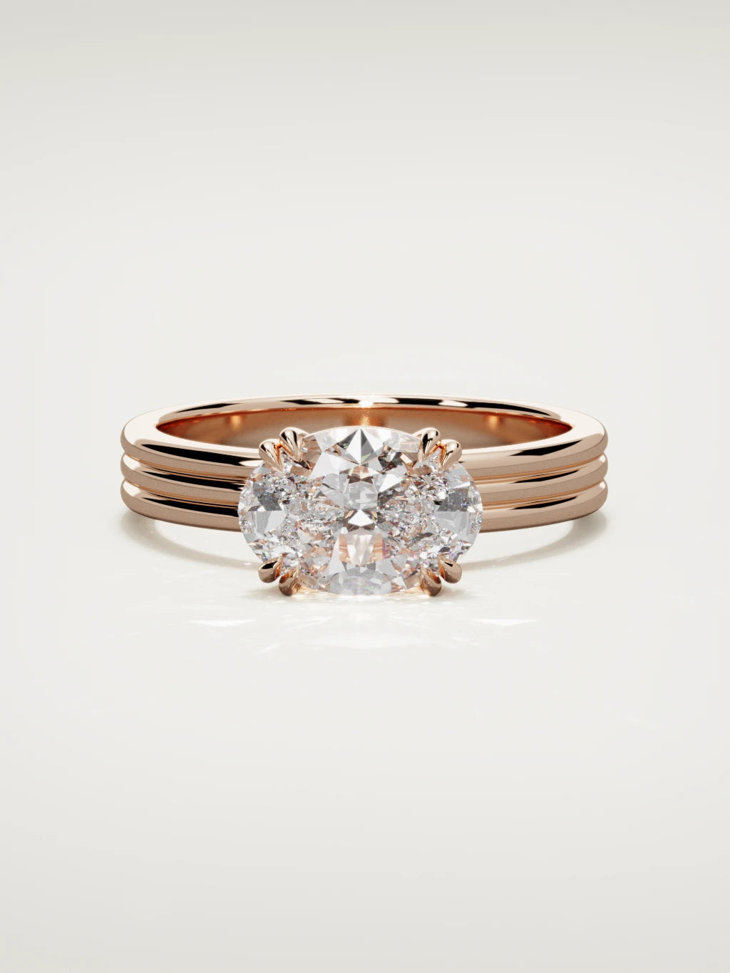 The Lira east-west oval lab-grown diamond solitaire in 14K rose gold, front view