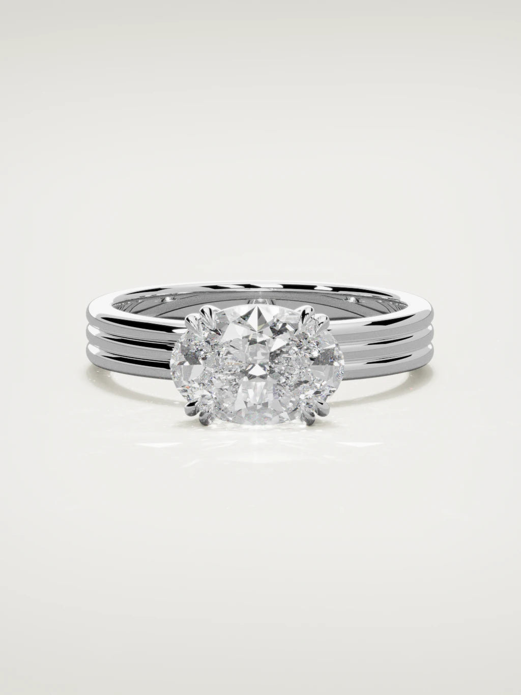 The Lira east-west oval lab-grown diamond solitaire in 14K white gold, front view