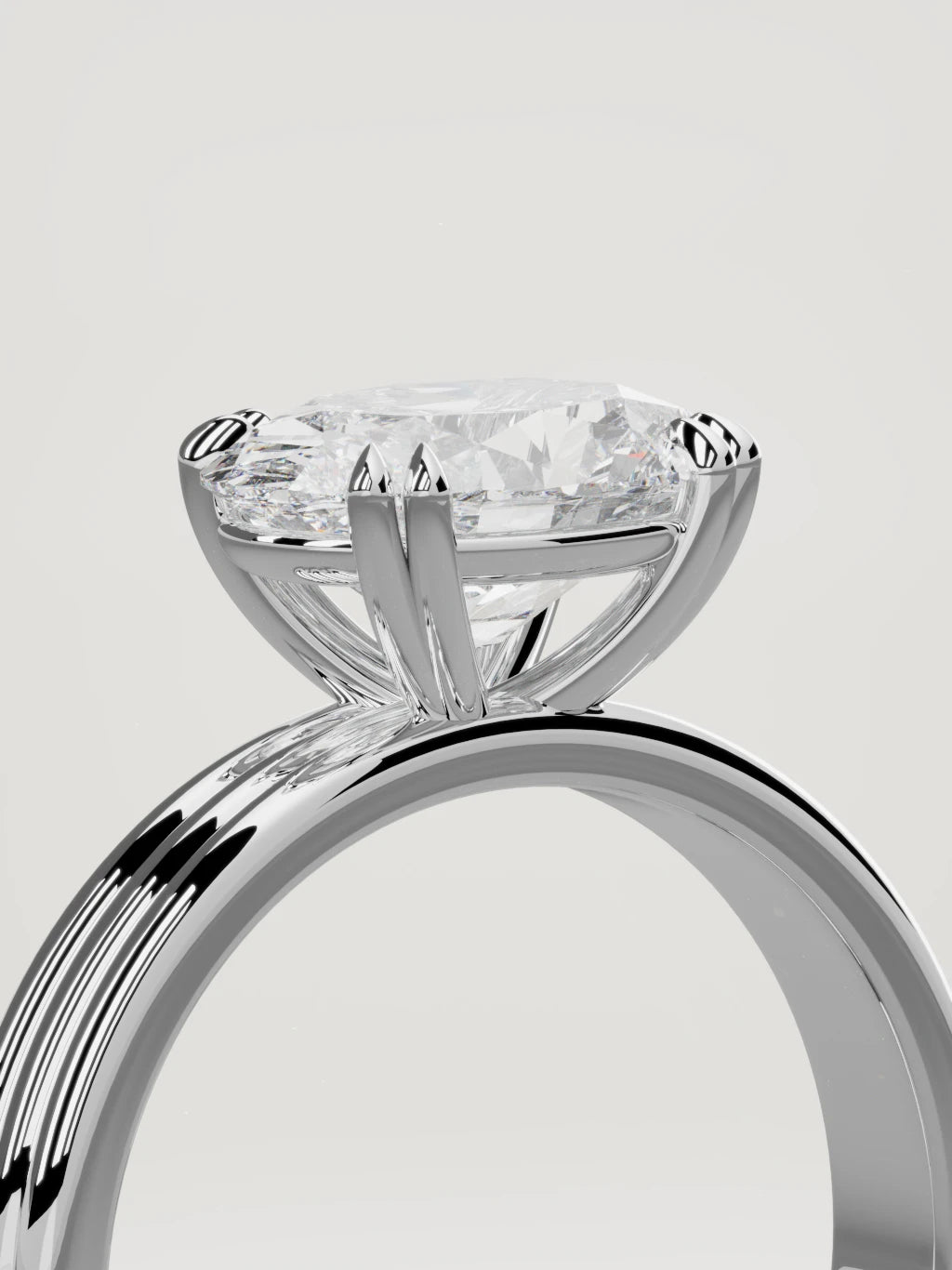 The Lira east-west oval lab-grown diamond solitaire in 14K white gold, standing three-quarter view