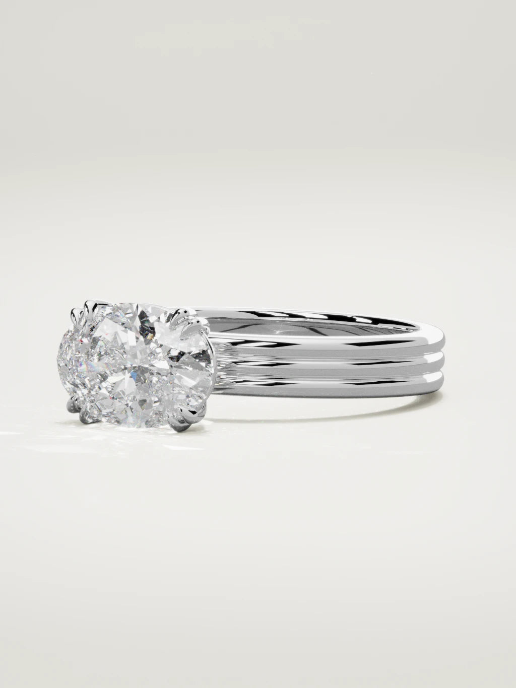 The Lira east-west oval lab-grown diamond solitaire in 14K white gold, three-quarter view