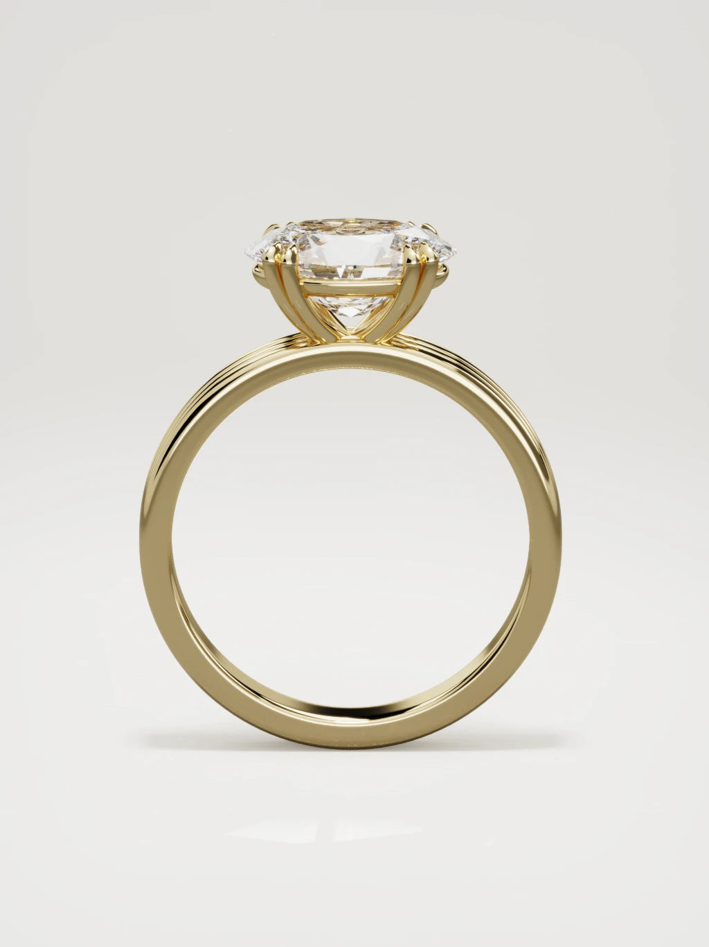 The Lira east-west oval lab-grown diamond solitaire in 14K yellow gold, standing front view