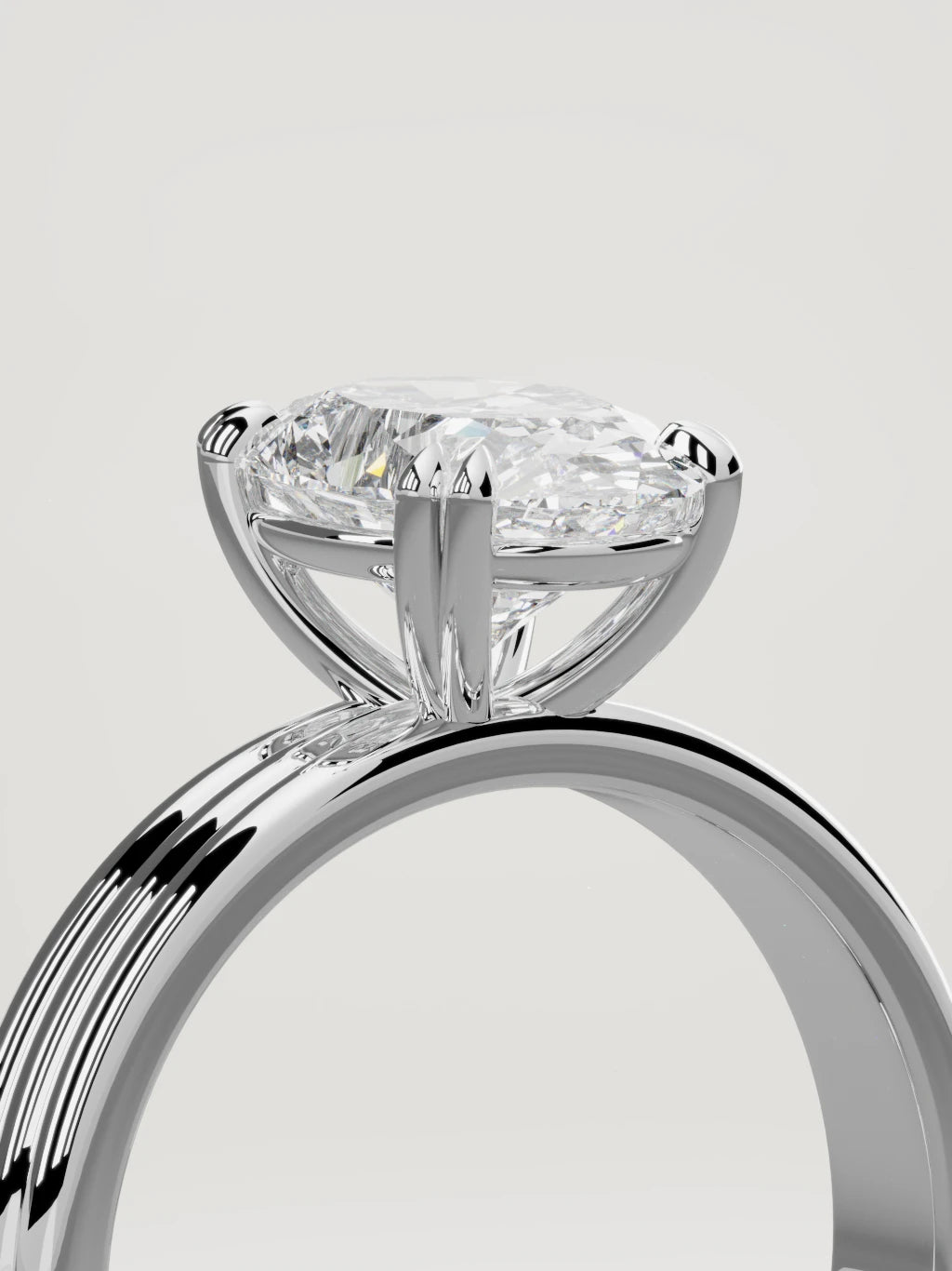The Lira oval lab-grown diamond solitaire in 14K white gold, standing three-quarter view