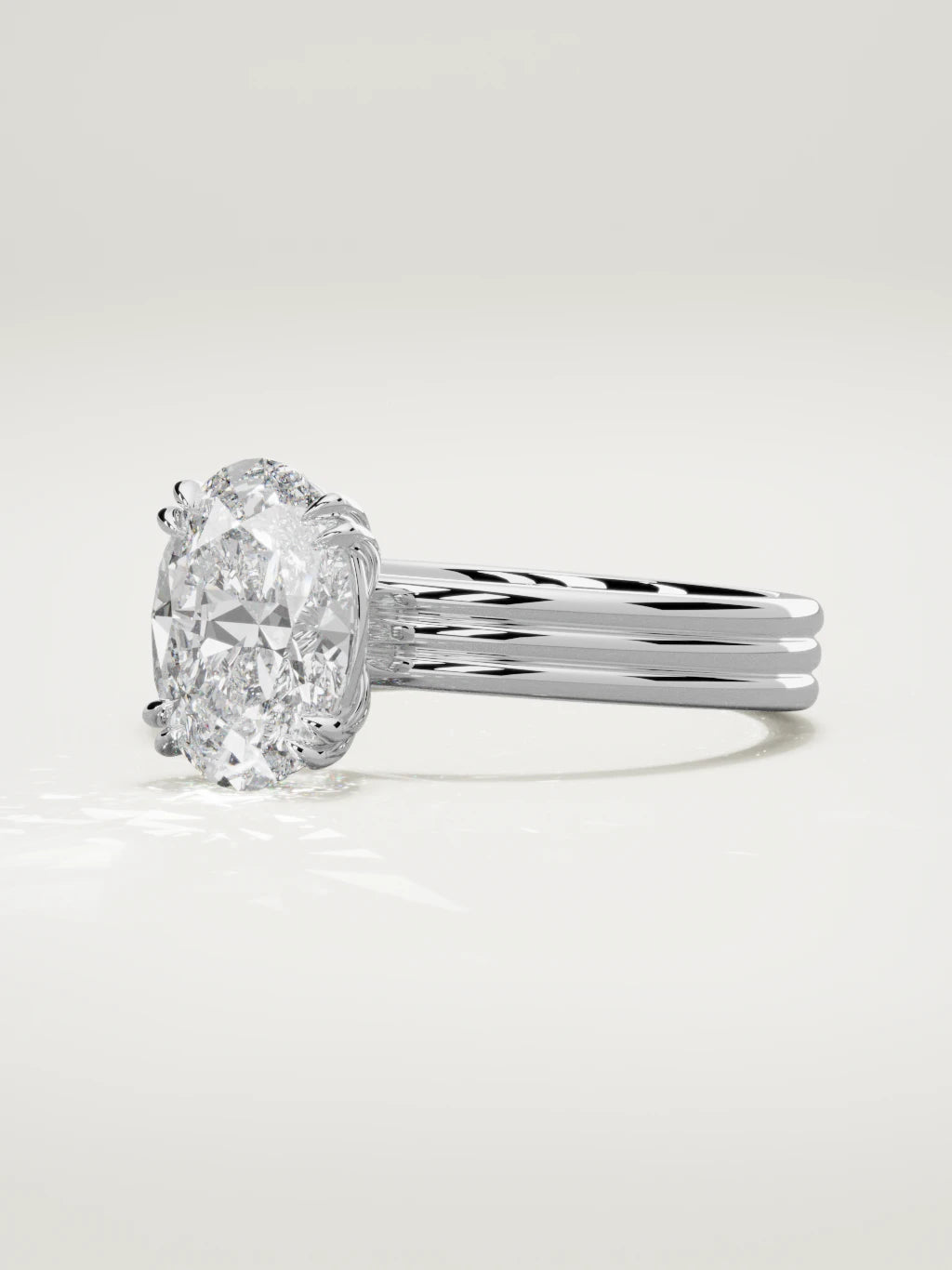 The Lira oval lab-grown diamond solitaire in 14K white gold, three-quarter view