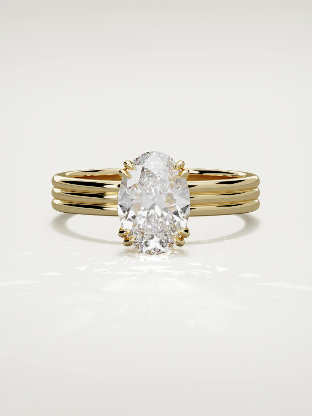 The Lira oval lab-grown diamond solitaire in 14K yellow gold, front view