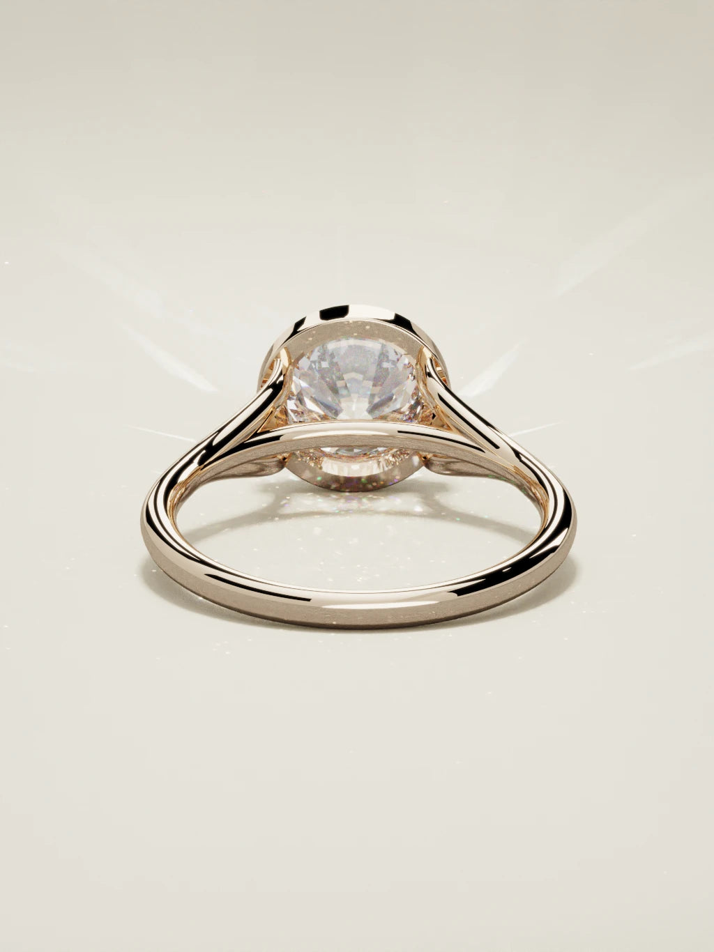 The Luna round lab-grown diamond solitaire in 14K rose gold, back view