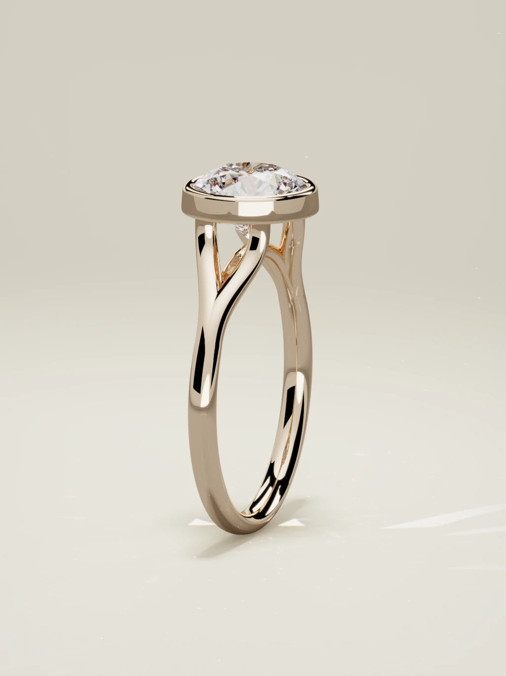 The Luna round lab-grown diamond solitaire in 14K rose gold, standing front view