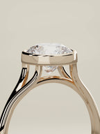 The Luna round lab-grown diamond solitaire in 14K rose gold, standing three-quarter view