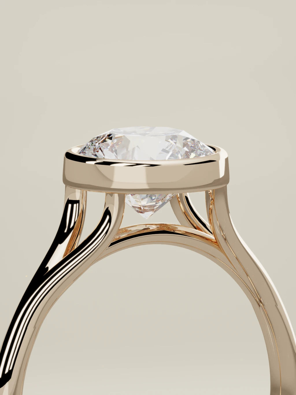 The Luna round lab-grown diamond solitaire in 14K rose gold, standing three-quarter view