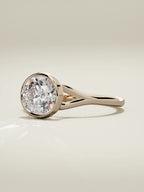 The Luna round lab-grown diamond solitaire in 14K rose gold, three-quarter view