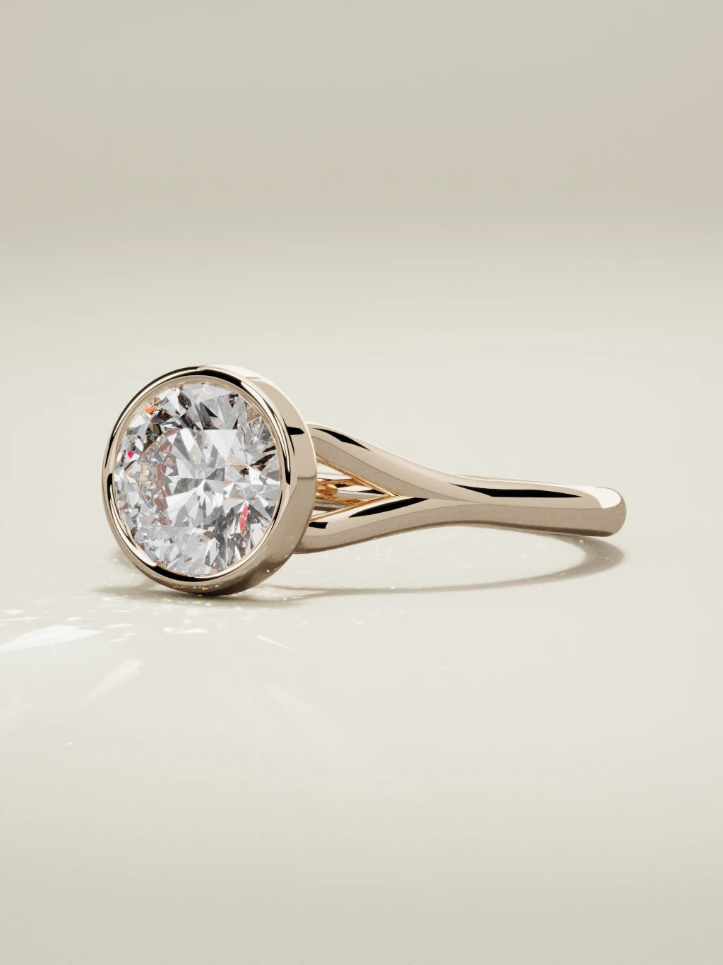 The Luna round lab-grown diamond solitaire in 14K rose gold, three-quarter view