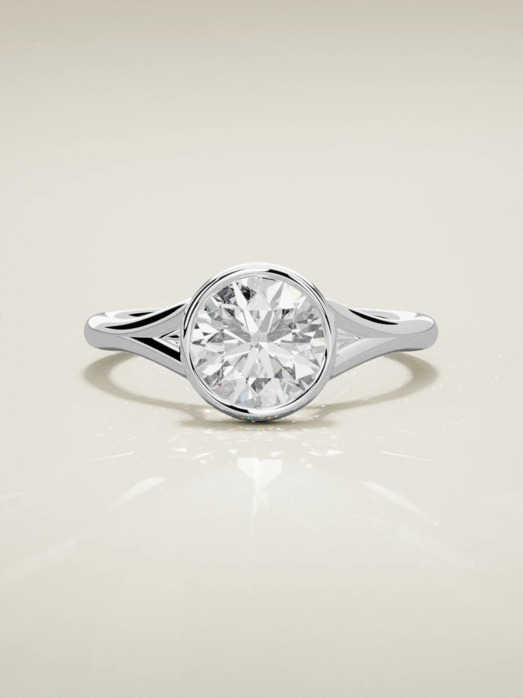 The Luna round lab-grown diamond solitaire in 14K white gold, front view