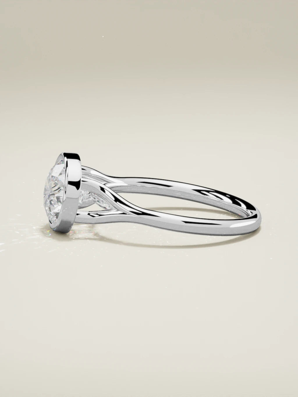 The Luna round lab-grown diamond solitaire in 14K white gold, side view