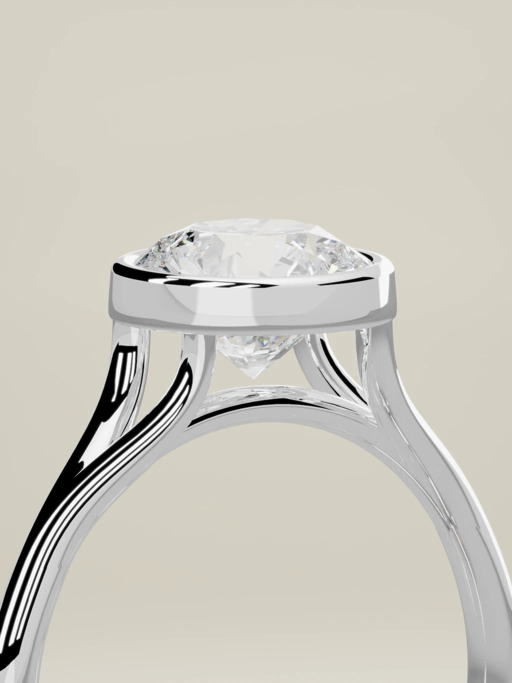 The Luna round lab-grown diamond solitaire in 14K white gold, standing three-quarter view