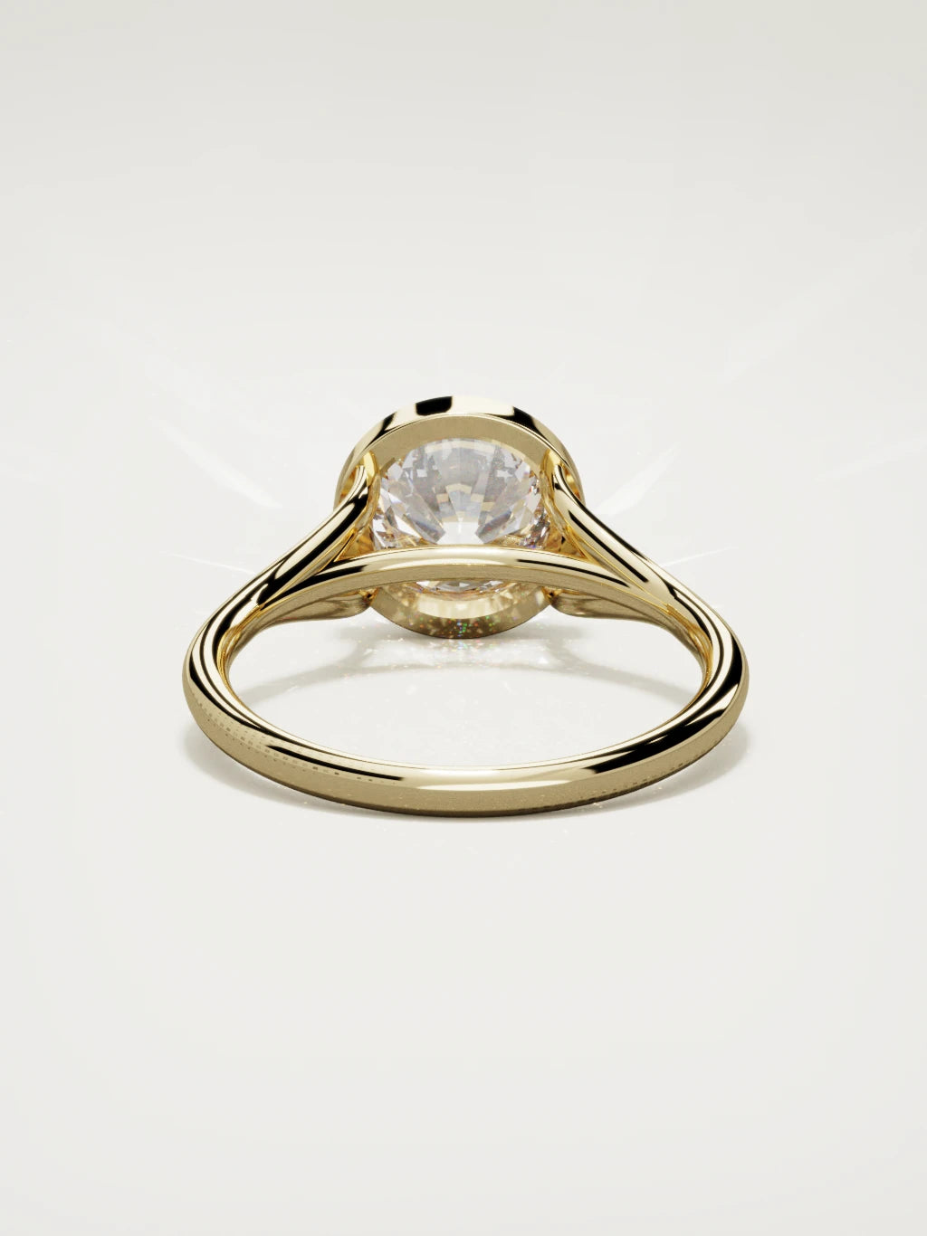 The Luna round lab-grown diamond solitaire in 14K yellow gold, back view