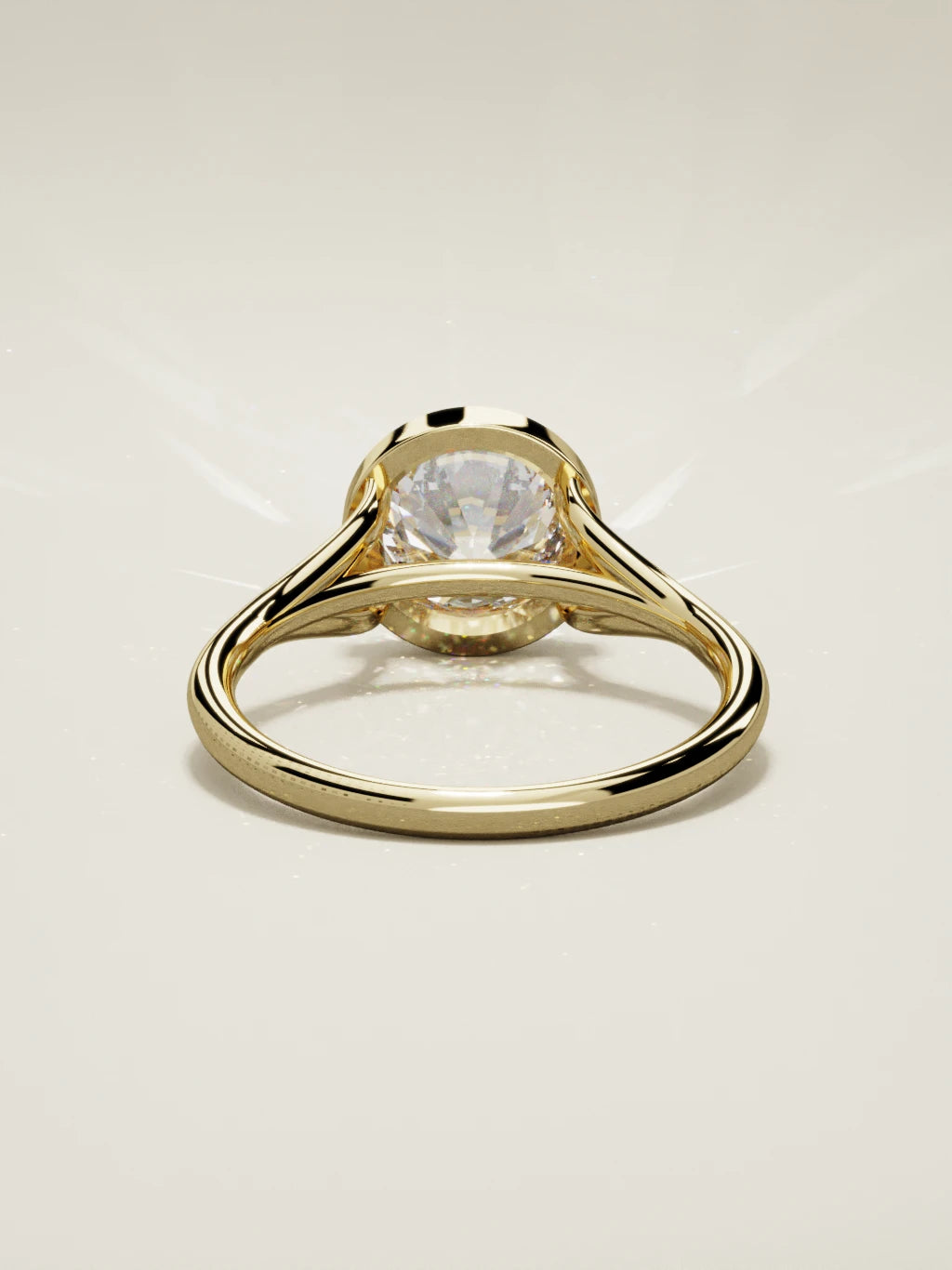 The Luna round lab-grown diamond solitaire in 14K yellow gold, back view