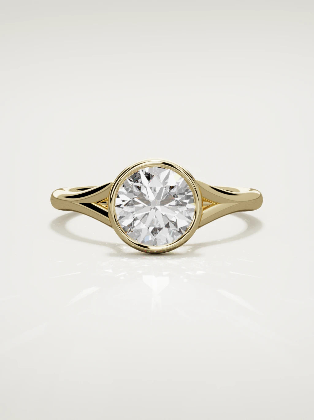 The Luna round lab-grown diamond solitaire in 14K yellow gold, front view