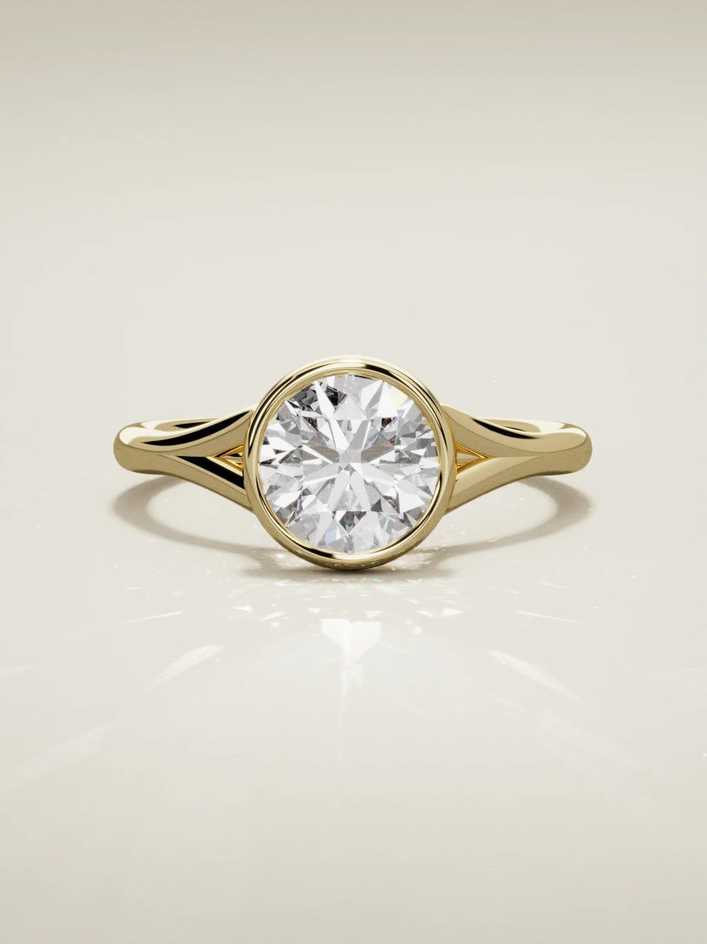 The Luna round lab-grown diamond solitaire in 14K yellow gold, front view